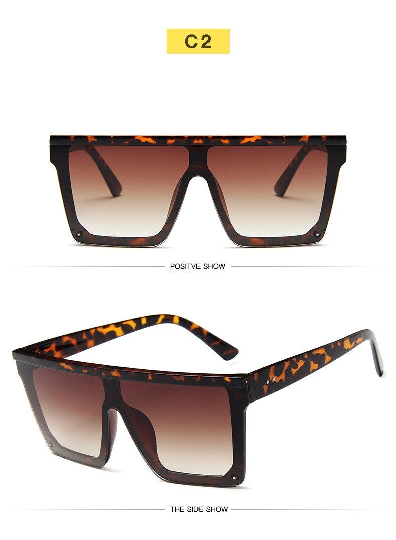 leopardOversize Square Frame Flat Top Top Fashion Sunglasses Women Men Retro Sun Glasses Gafas Oculos De Sol
