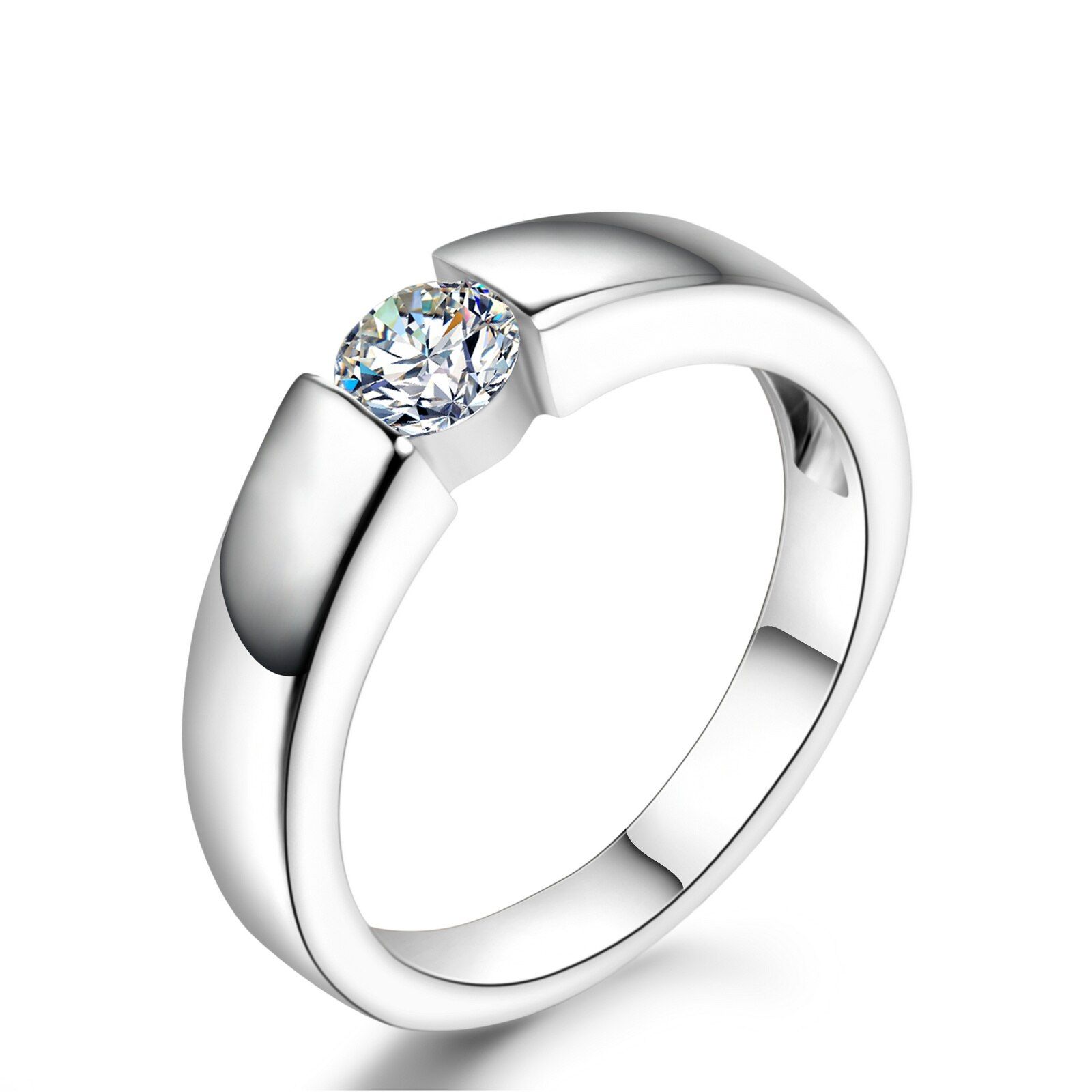 Top Quality Classic Engagment Ring for Women Men Silver Color Simple Cubic Zirconia Full Size Fashion Jewelry Xmas Gift R406