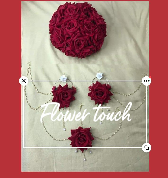 Red velvet flower ornaments for holud, mehedi night, boishak  2pc earrings,  1pc tikli,  1pc hair khopa