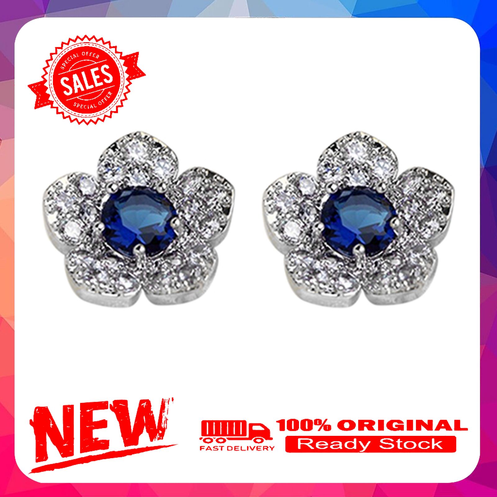 Earrings Flower Shape Design Charming Alloy Rhinestones Inlaid Ear Studs for Women