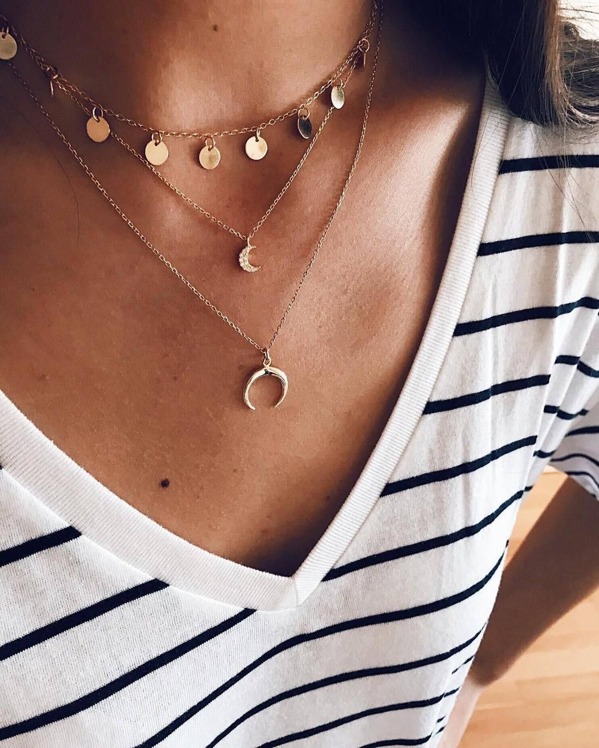 New bohemian Multilayer Stars moon Women Pendants Necklace 2020 Fashion Vintage heart Charm Gold Choker Party Necklace Jewelry