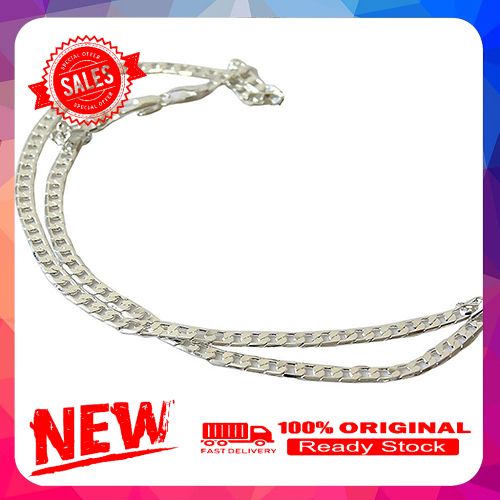 Women's Men's Fashion Jewelry Silver Plated 4MM Sideways Flat Chain Necklace