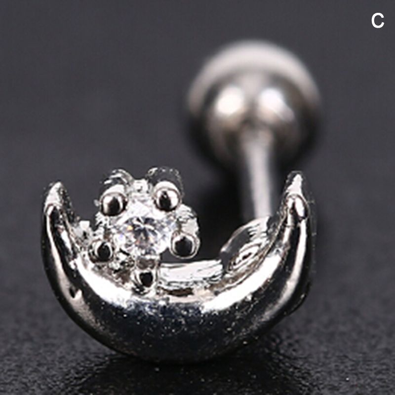 Crystal Rhinestone Moon Sun Ear Helix Cartilage Body Piercing Earrings Studs