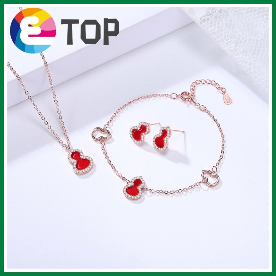 Plated Festive Set Red Gourd Stud Earrings Valentine'S Day Clavicle Necklace Korean Fashion Bracelet Jewelry