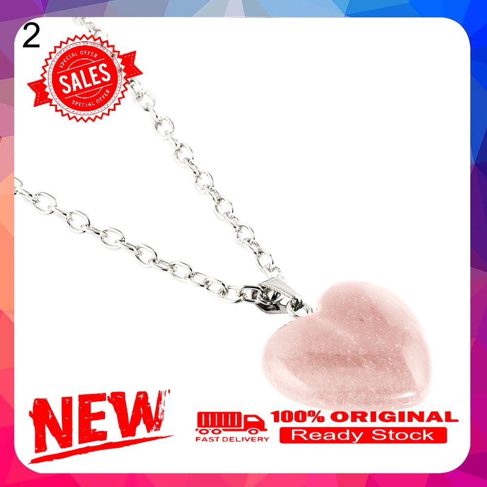 Fashion Heart Natural Stone Pendant Necklace Women DIY Handmade Jewelry Gift