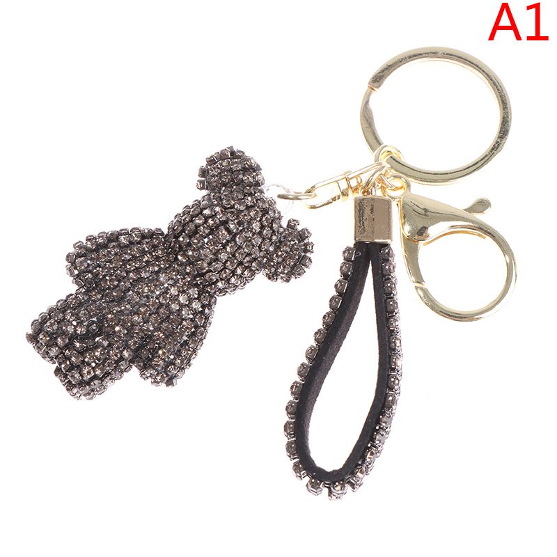 Key Chain High Quality Rhinestone Cute Bear Keychain Leather Strap Car Key Chain Pendant