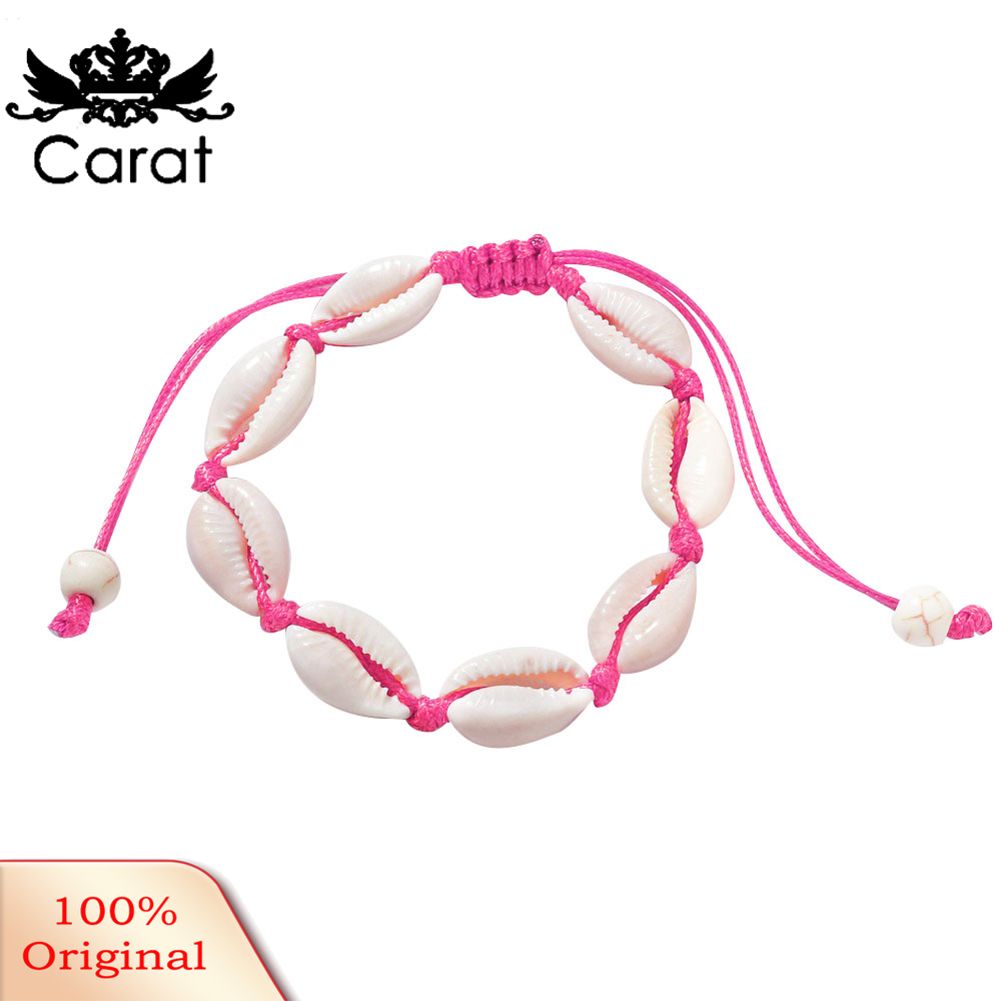 Women Hand Knitting Shell Charm Bracelet Beaded Chain Bangle Jewelry Accessory