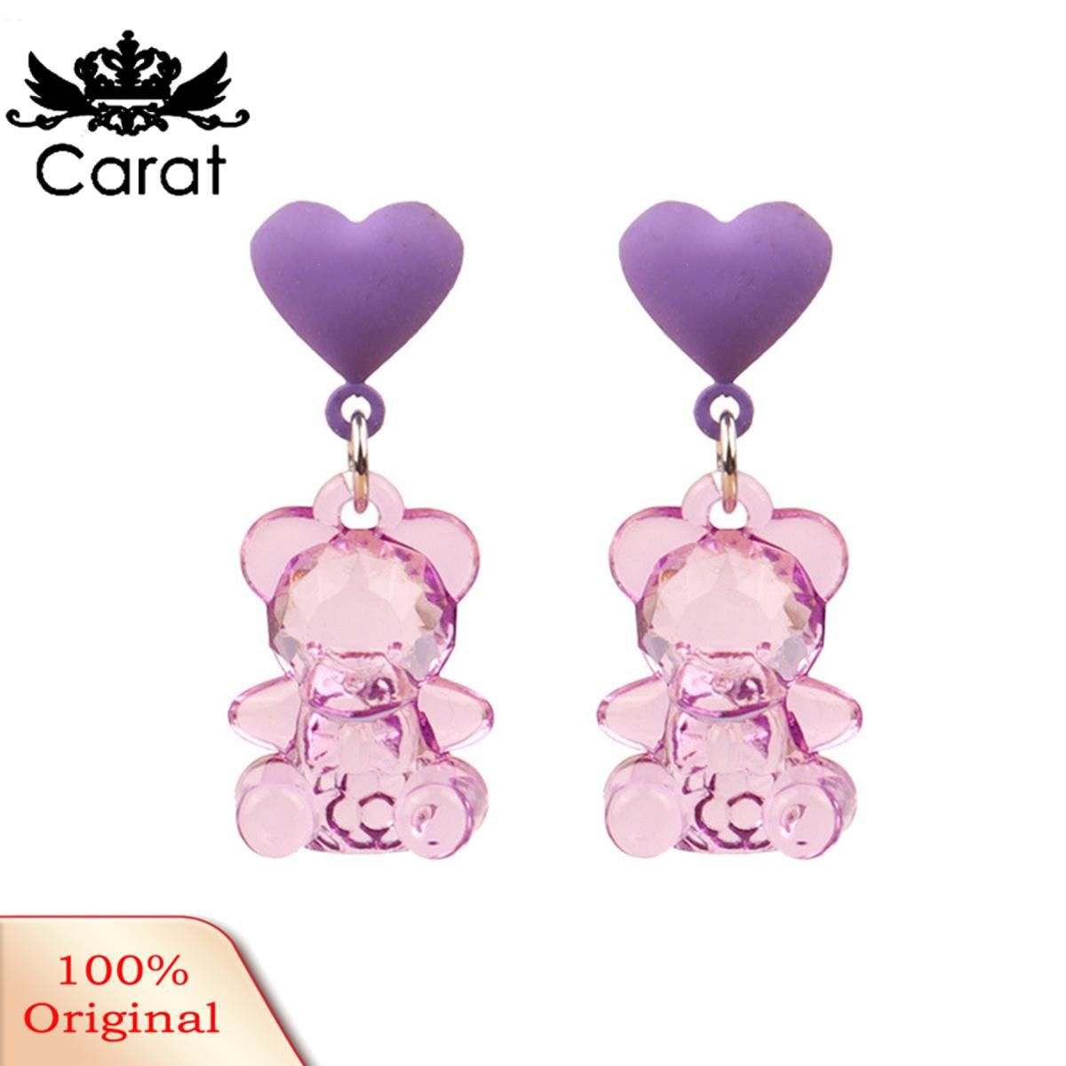 Carat 1 Pair Drop Earrings Bear Shape Chic Comfortable Cartoon Sweet Bear Earrings for Gift
