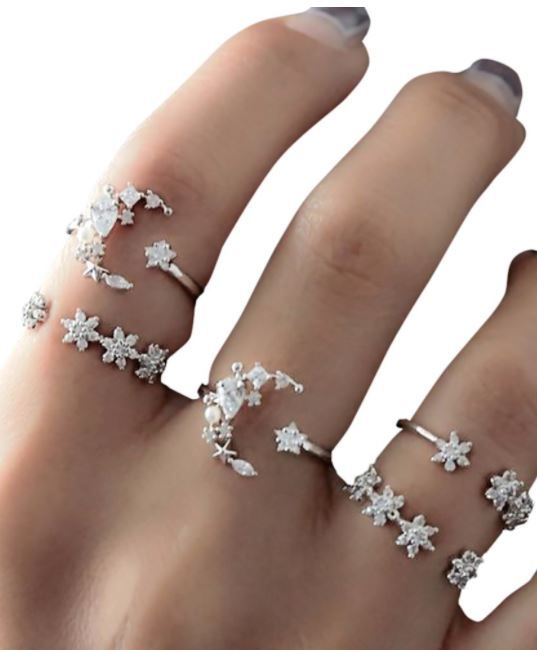 5Pcs/Set Rings for Women Vintage Fashion Small Crystal Moon Set Finger Ring Knuckles Female Ring Jewelry Party Gift