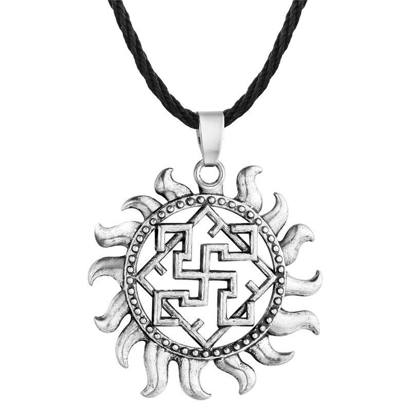 QIAMNI Kolovrat Talisman Pendant Necklace Runes Pagan Amulet Bijouterie Ethnic Slavic Necklace Men Jewelry Charm Dropshipping