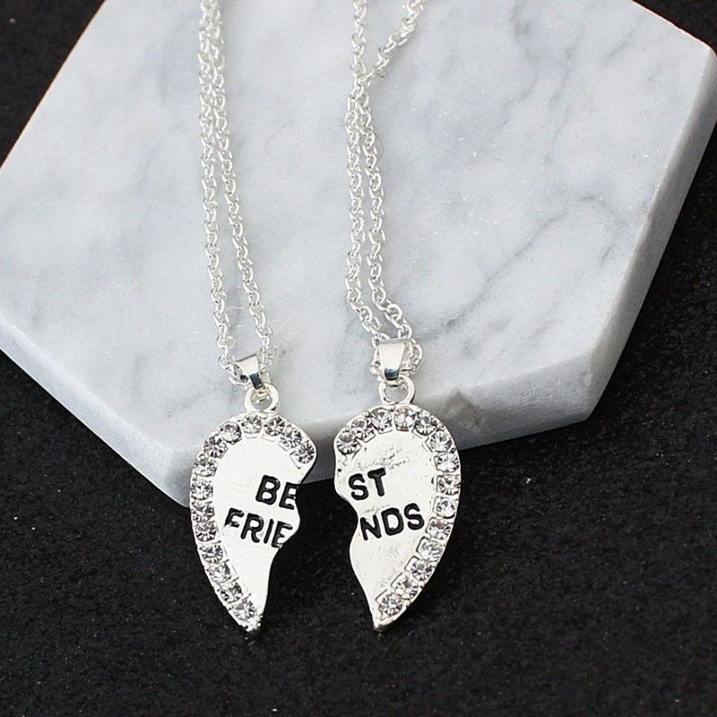 New Fashion 2pcs/set Best Friend Necklace White Crystal Broken Heart Necklaces Pendants for Women Men Jewelry
