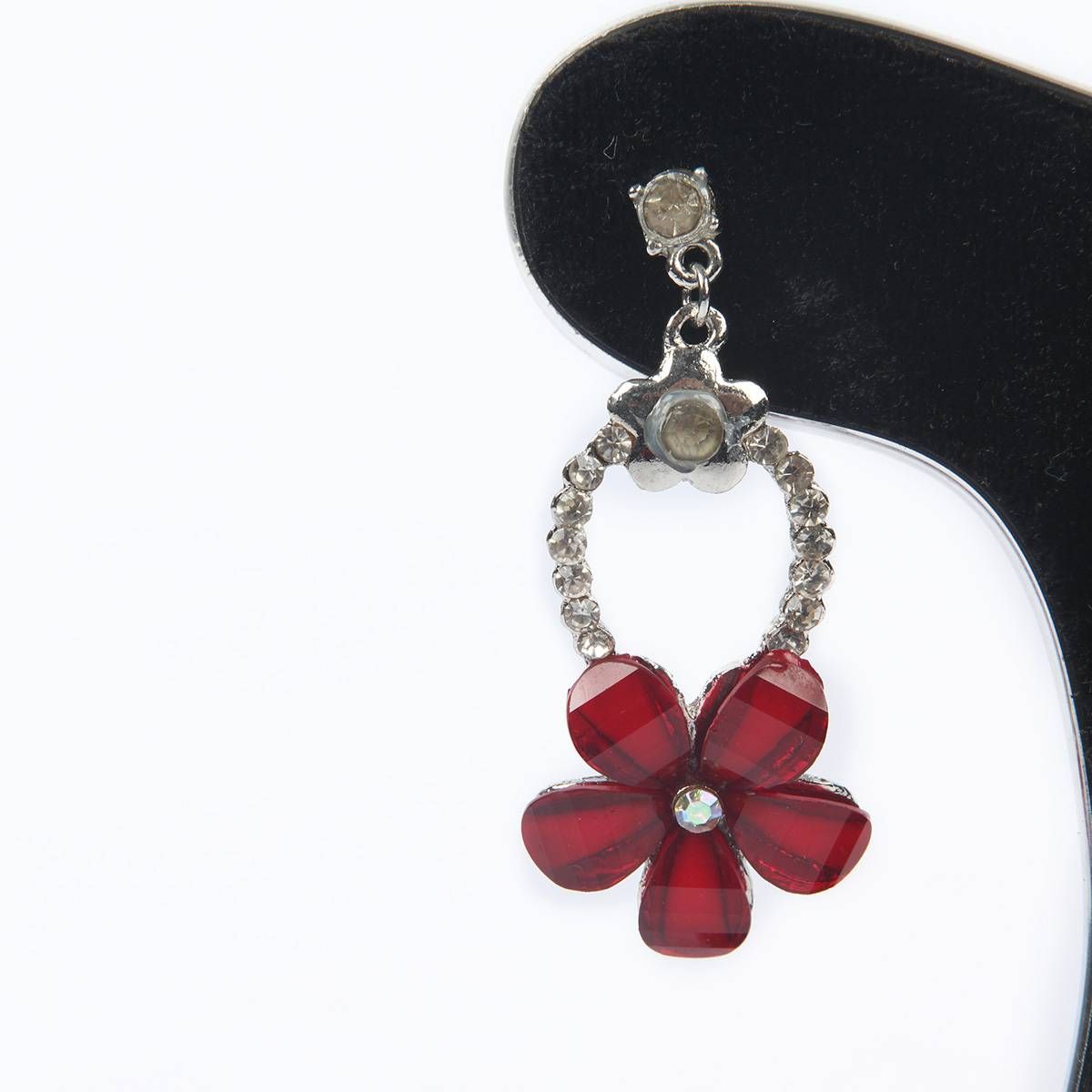 Beautiful Indian Maroon Crystal & White Stone Flower Shape Long EarRing For Women