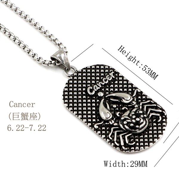 12 Constellations Pendants Necklaces Punk Casting Titanium Stainless Steel Zodiac Signs Amulet Cancer for Men Women Jewelry