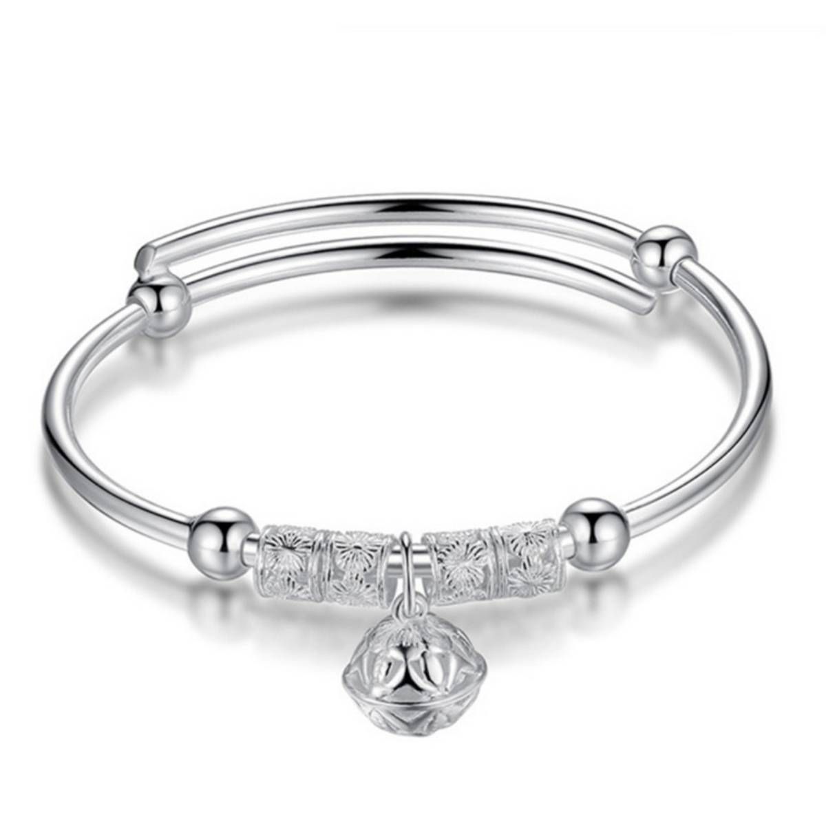 Women Beads Bell Charm Silver Plated Adjustable Bracelet Bangle Jewelry Gift