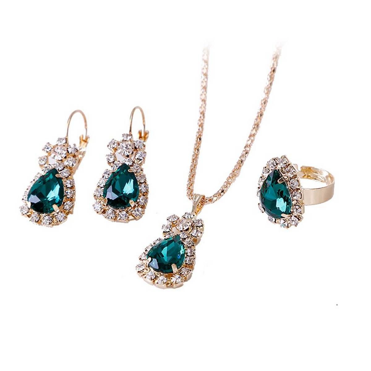 Waterdrop Shiny Rhinestones Ring Earrings Women Jewelry