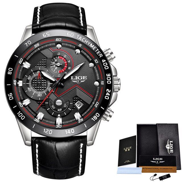 Relogio Masculino LIGE Mens Watches Top Brand Luxuryproof Fashion Quartz Watch Men Casual Date Leather