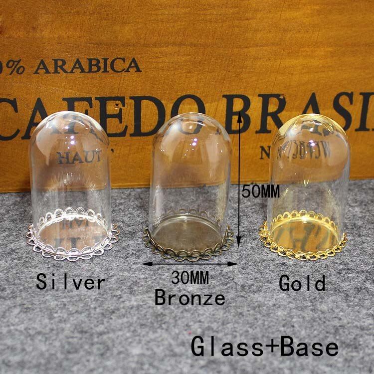 2PCS Little Prince Rose Glass Dome With Pendant Base&Top Metal Cap Glass Vials Necklace pendant Diy Jewelry Finding
