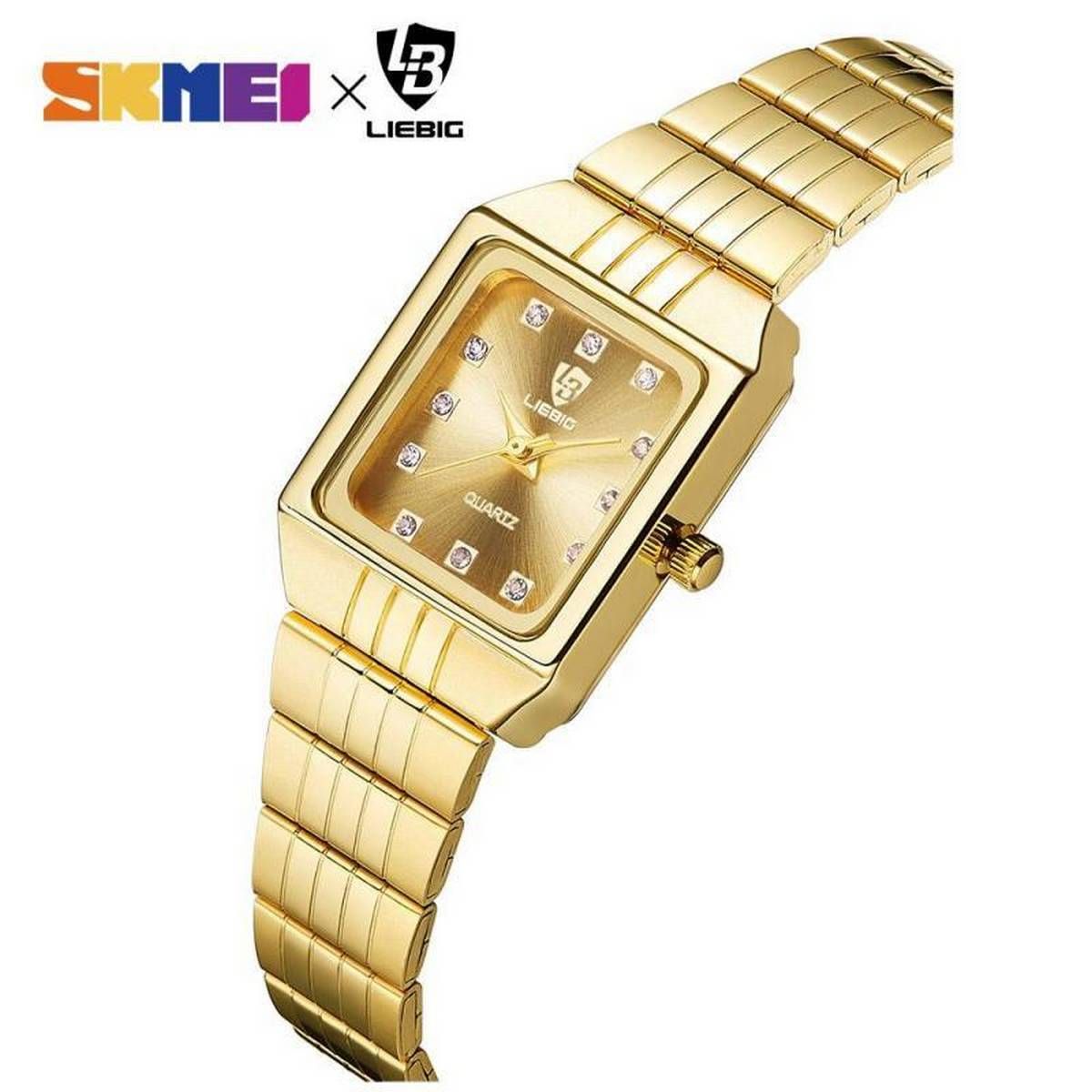 SKMEI LIEBIG Quartz Couple Fashion Watches Luxury Golden Stainless Steel Waterproof Wristwatches 8808（1 piece）
