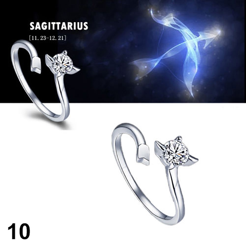 Men Women Silver Plated Constellations Adjustable Opening Ring Birthday Gift