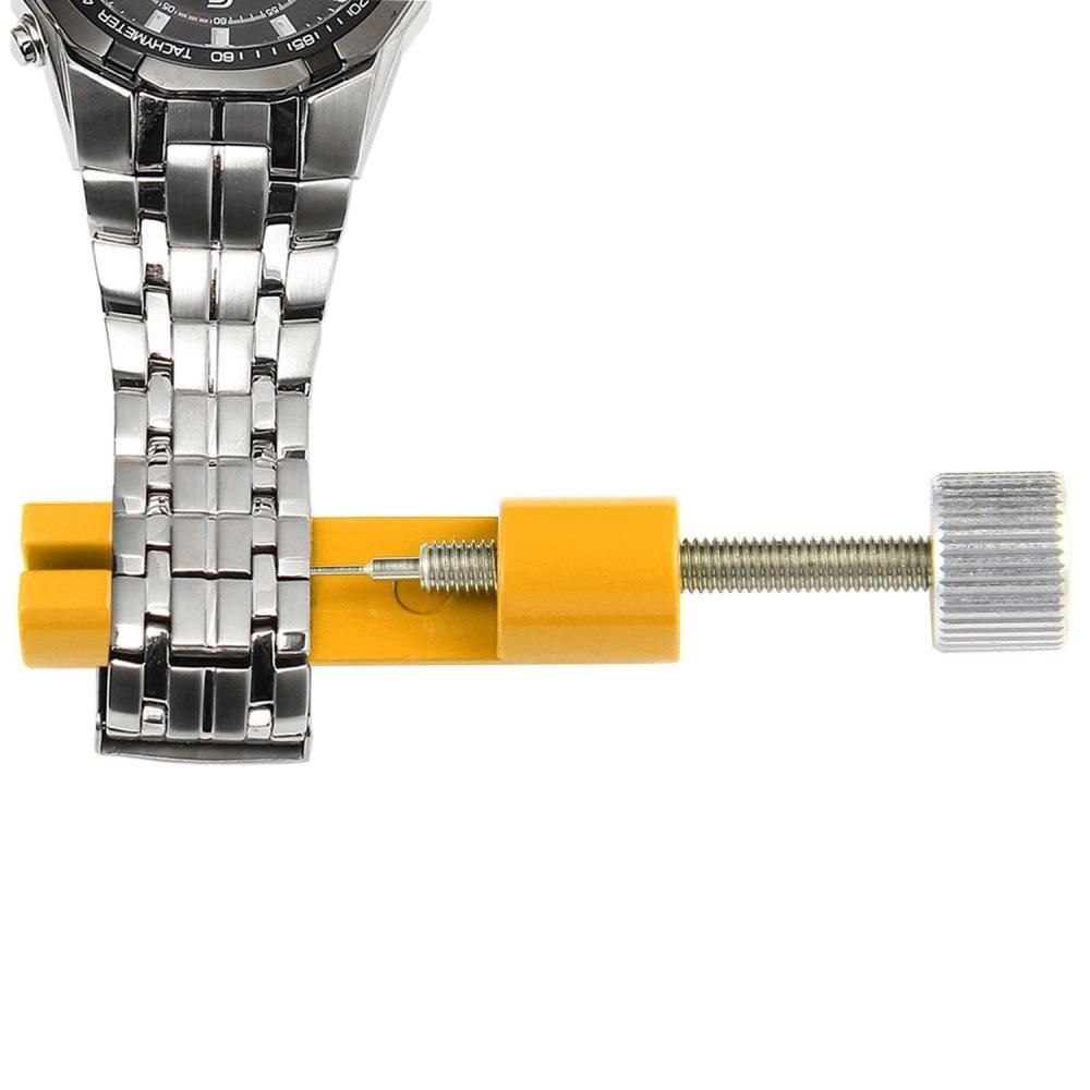 【BestGO】For Watchmakers With 3 Extra Pins,Yellow Watch Strap Link Remover Repair Band Tool Kit Pin