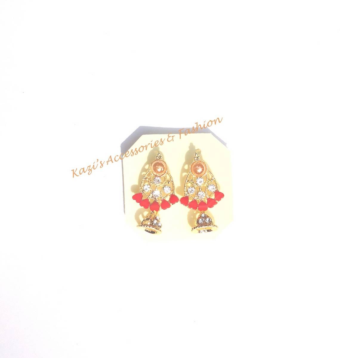 Fashionable Drop Earrings Gold Plated Mini Jhumka with Heart Shape Stone for Women and Girl.