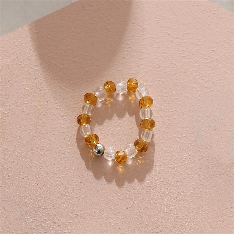 AOMU 2020 Korea Summer Colorful Transparent Handmade Braided Resin Beads Rings for Women Girl Party Jewelry Gifts