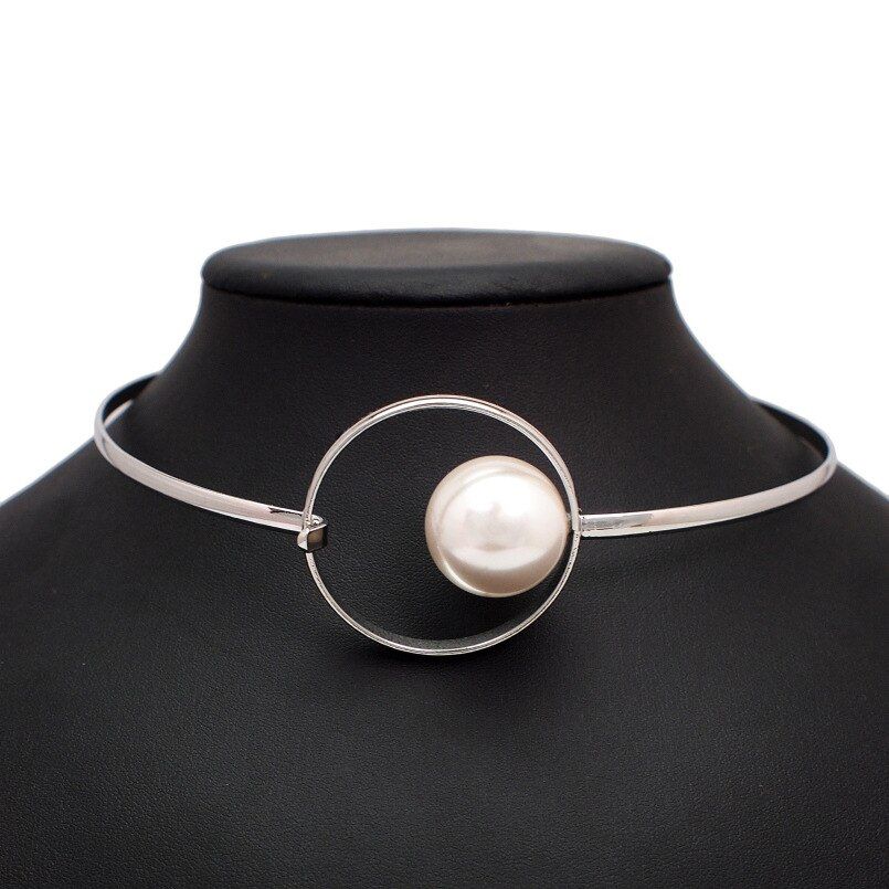 Fashion Imitation Pearl Bib Torques Chokers Necklaces For Women Statement Metal Geometric Collar Necklace Jewelry UKMOC