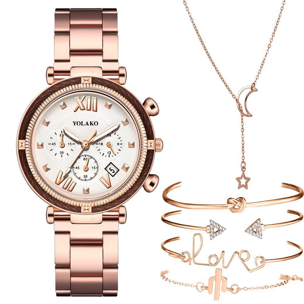 Fashion 6pcs Set Women Watches Luxury Magnet Buckle Flower Rhinestone Watch Ladies Quartz Wrist Watch Bracelet Set Reloj Mujer