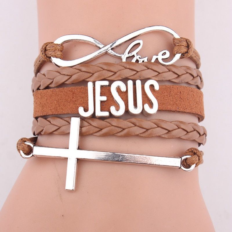 Christ Bracelet Charm Christian Gift Jesus Bangle Leather Wrap Bracelets & Bangles for Woman and Man Jewelry