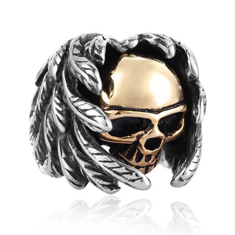 Cool Mens Boys Steel Biker Rings Vintage Indian Jaguar Warrior Skull Punk Jewelry Gift For Him Gothic Men's Skull Ring