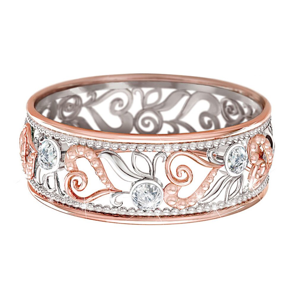 Lady Rhinestone Inlaid Hollow Flower Finger Ring Wedding Engagement Jewelry Gift