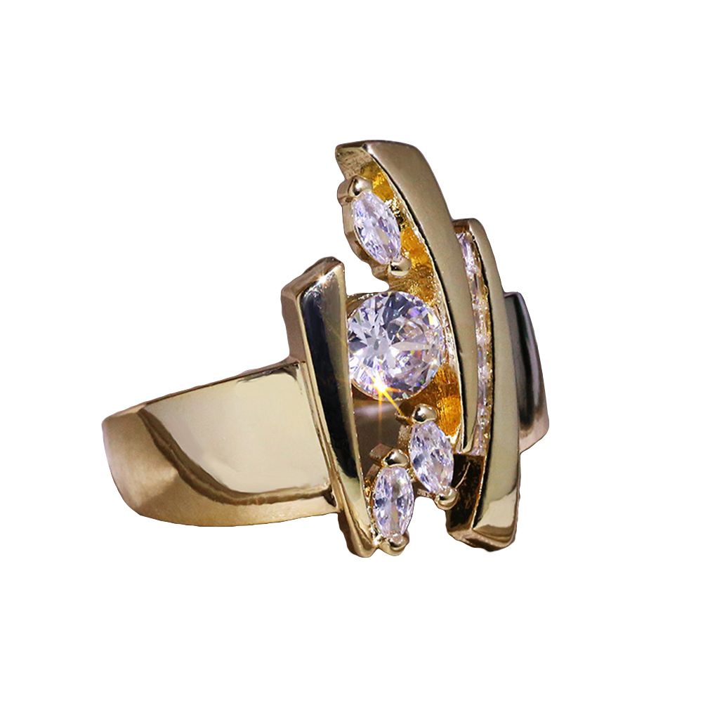 Women Cubic Zirconia Inlaid Geometric Finger Ring Party Jewelry Christmas Gift