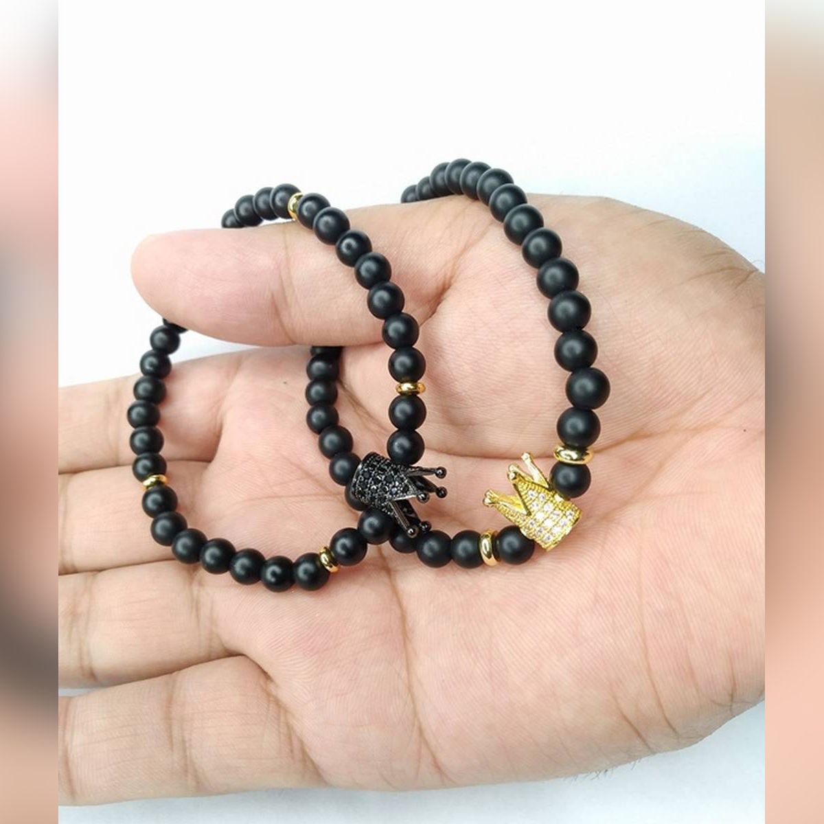 King Crown Matte Stone Charm Bracelet