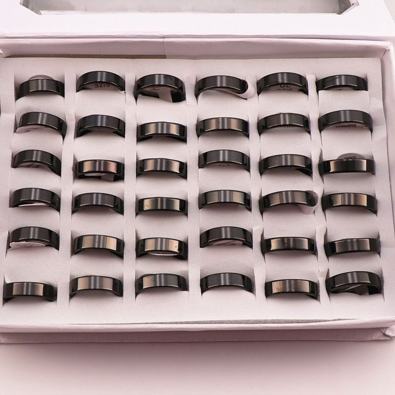 Wholesale 50 Pcs Classic Band Stainless Steel Rings Mens Women Wedding Ring Three Colors Mirror polished inside