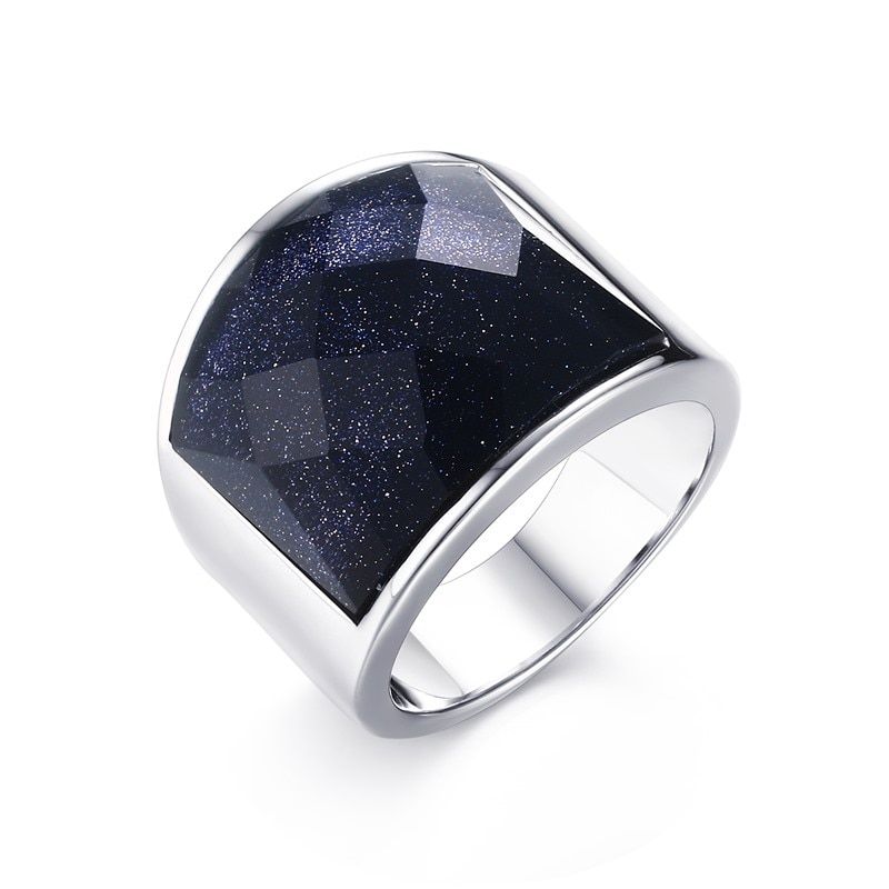 Vnox Mens Stainless Blue Sky Stone Cut Ring Large Charming Wedding Band US Size