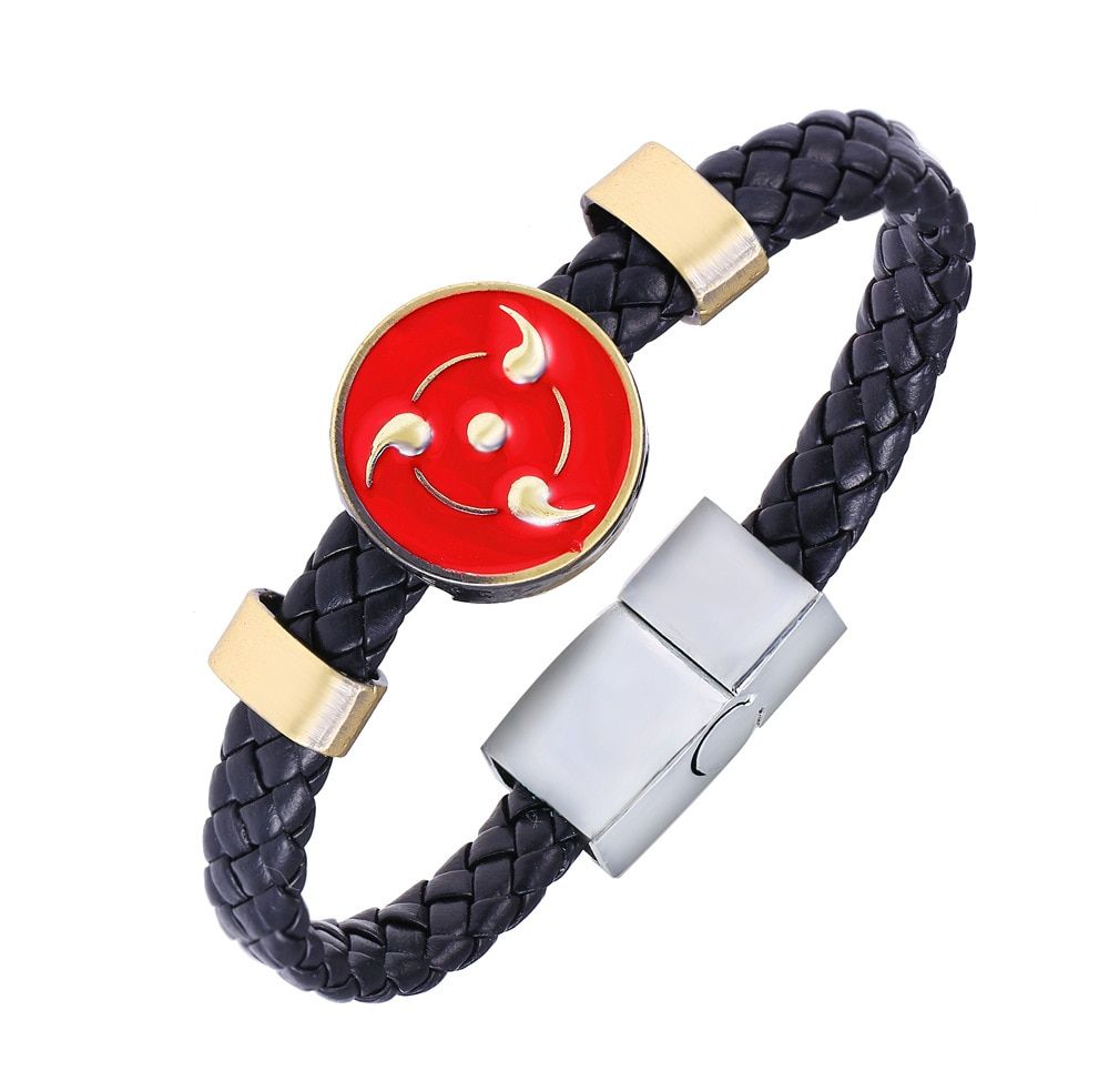 Anime Braid Leather Bracelets Bangles Akatsuki Itachi Konoha Logo Alloy Bracelet Wristband Cosplay Jewelry 1PC