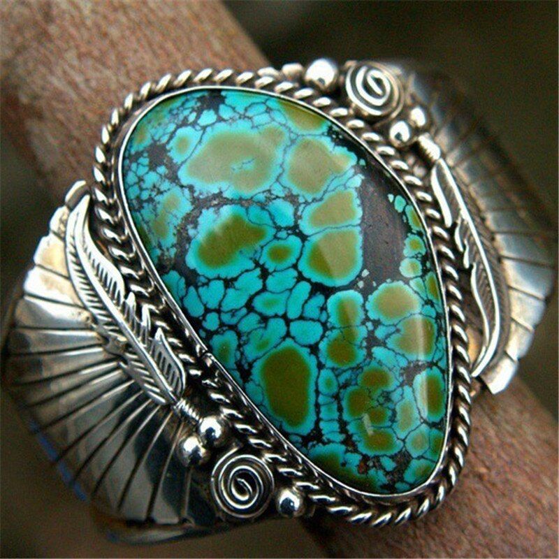 Modyle 2020 New Big Oval Opal Green Stone Ring Silver Color Punk Vintage Wedding Ring For Woman Jewelry