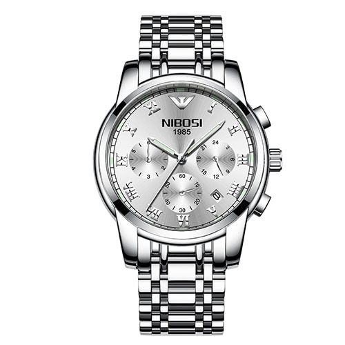 NIBOSI Luxury Brand Men Watches Chronograph Men Sports Watches Waterproof Full Solid Steel Men Quartz Watch