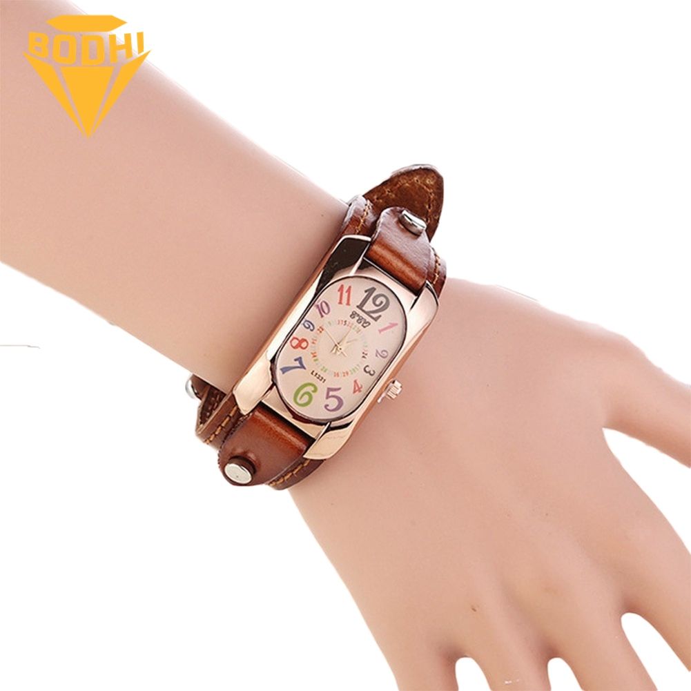 BODHI Vintage Faux Leather Women Multi-color Time Scales Analog Quartz Wrist Watch