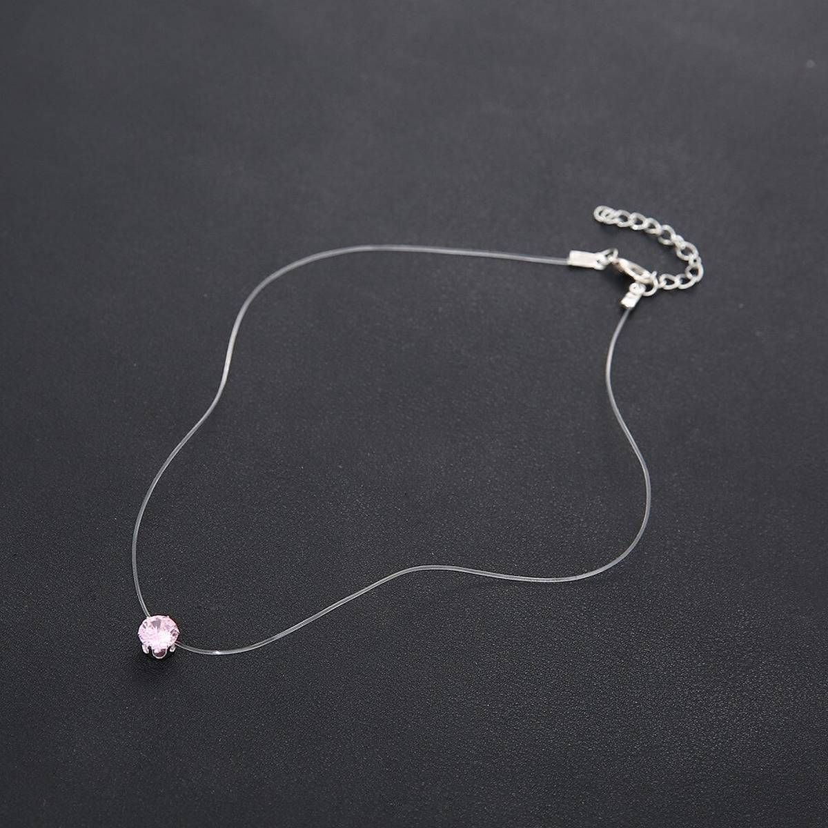 Fashion Wedding Jewelry Shiny Zircon Crystal Pendant Necklace Women Party Invisible Transparent Fishing Line Clavicle Necklace