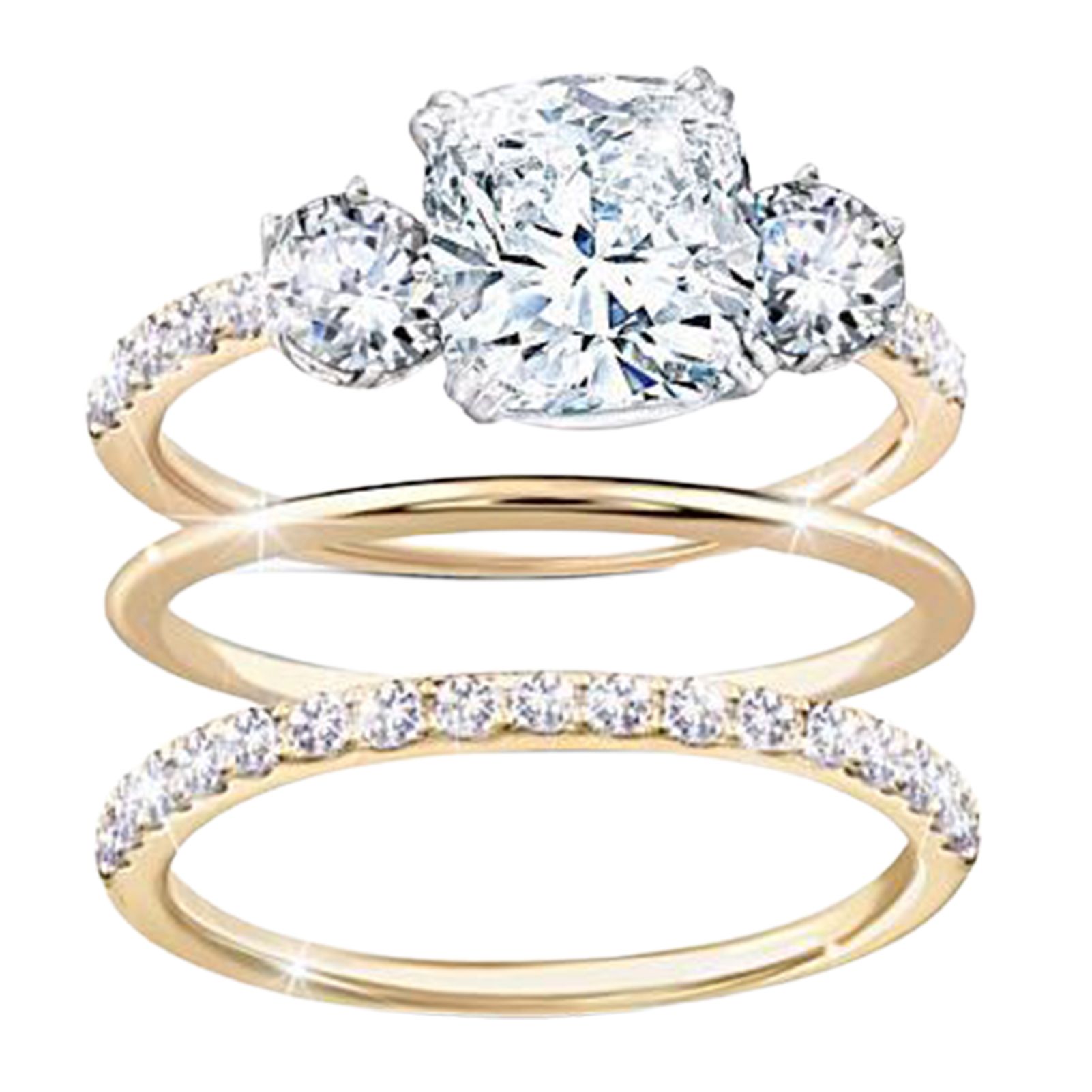 3Pcs/Set Ring Rhinestone Inlay Wear Resistant Alloy Women Finger Band for Wedding