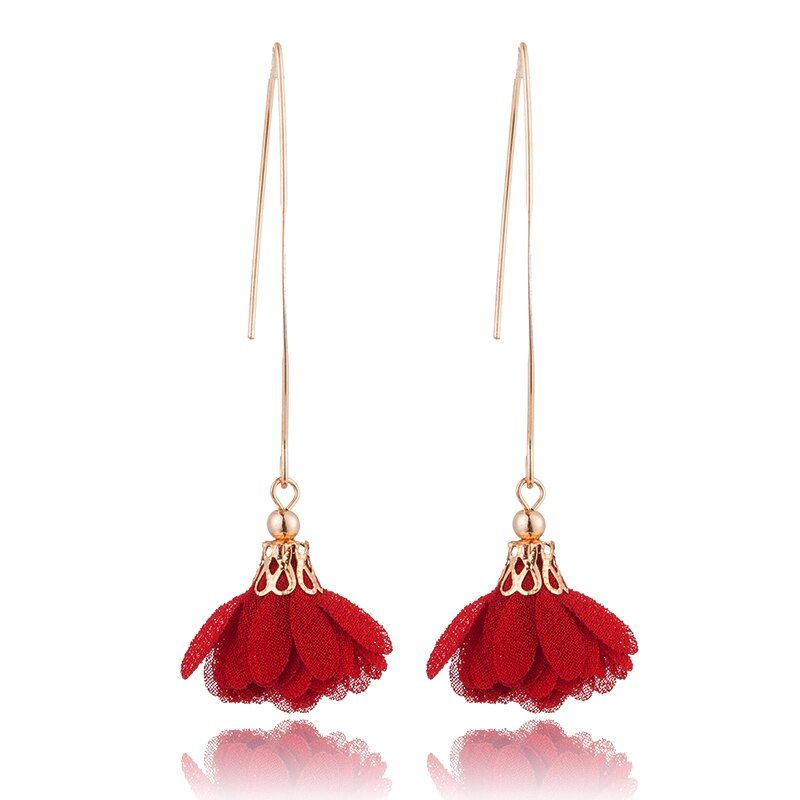 2019 New Fashion Lovely Vintage Ethnic Boho Dangling Bond Flower Pendant Cloth Drop Earrings For Women Feamle Wedding Accessory
