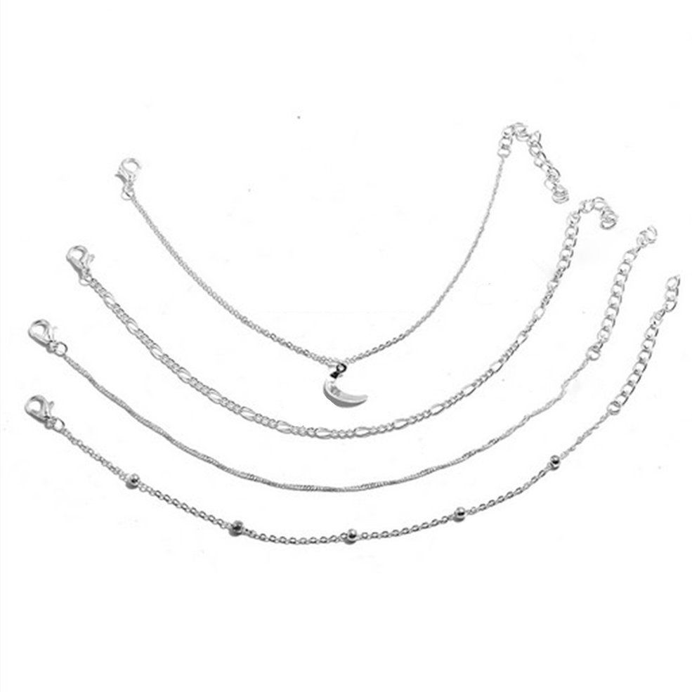 MA Moon Pendant Bead Chain Bracelet Simply Silver Plated Exquisite Bracelet-silver