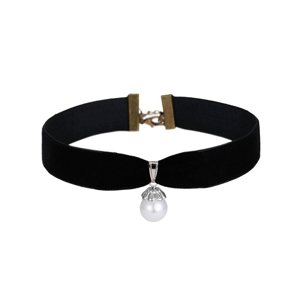 Simple Wide Black Velvet Choker Necklace Pearl Palm Star Tai Chi Heart Pendant Clavicle Chain Necklace For Women Collar Jewelry