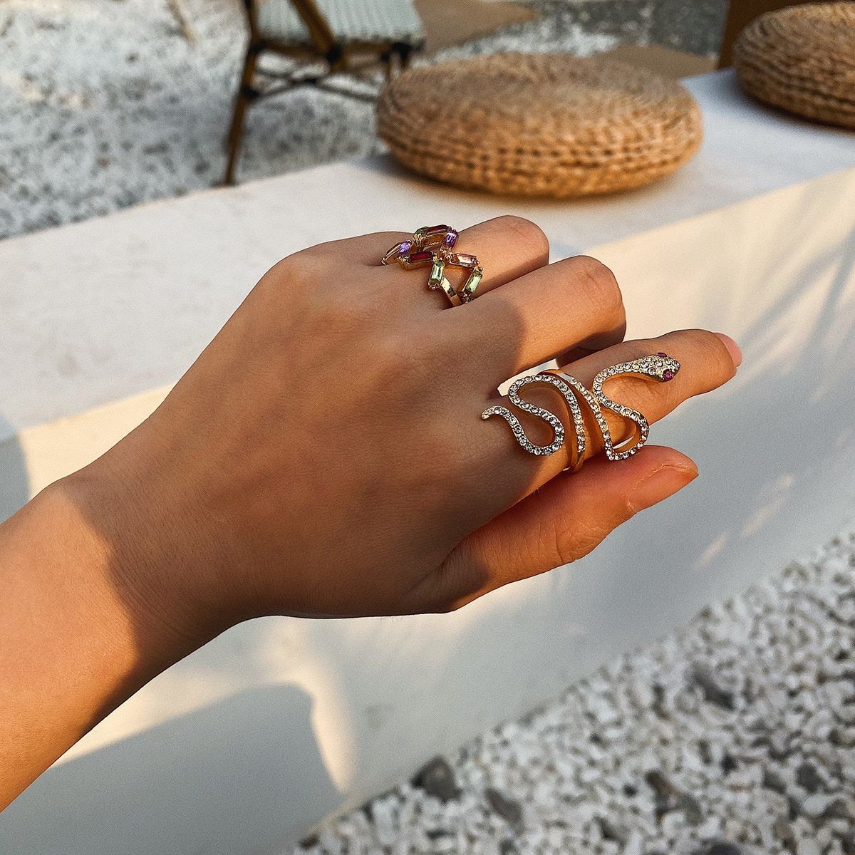 2020  European Jewelry Rings Irregular Colorful Rhinestone CZ Snake Ring Set Female Gifts For Women Girls