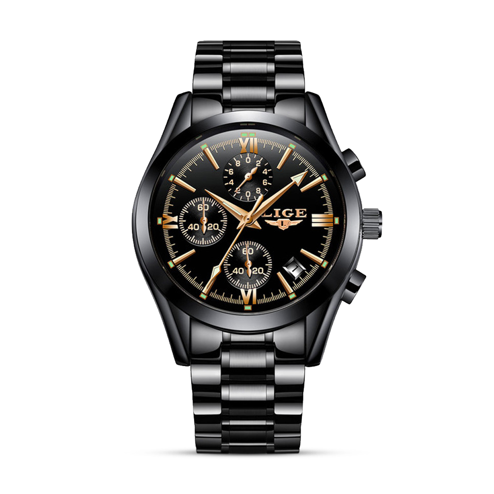 LIGE 1853 New Sport Chronograph Mens Watches Top Brand Luxury Full Steel Quartz Clock Waterproof Big Dial Watch