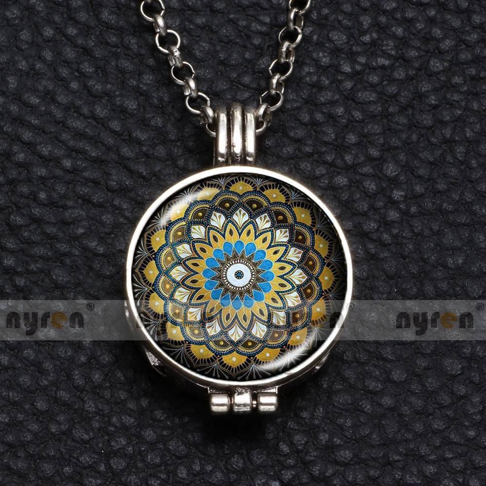 Charms Pendant Dreamcatcher Theme Perfume Aroma Pendant Necklace With Foam 25mm Glass Charm Link Chain 62cm Length DZ1802