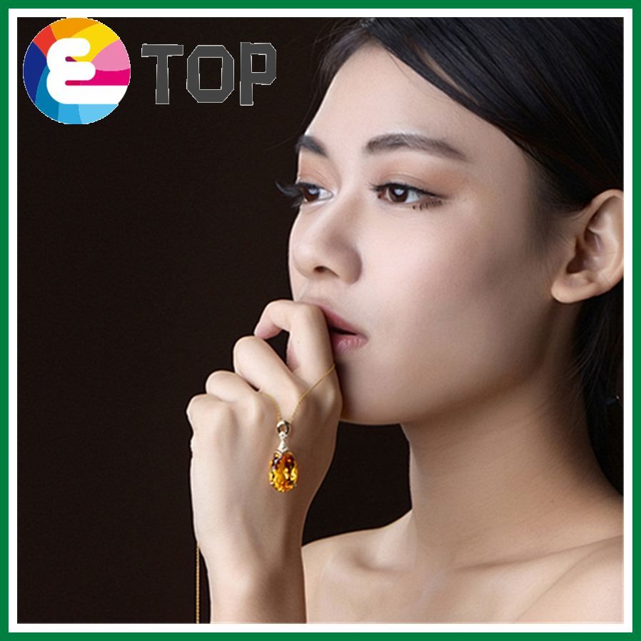 Fashionable Mermaid Pendant High-End Citrine Topaz Pendant Gold Plated Necklace Jewelry