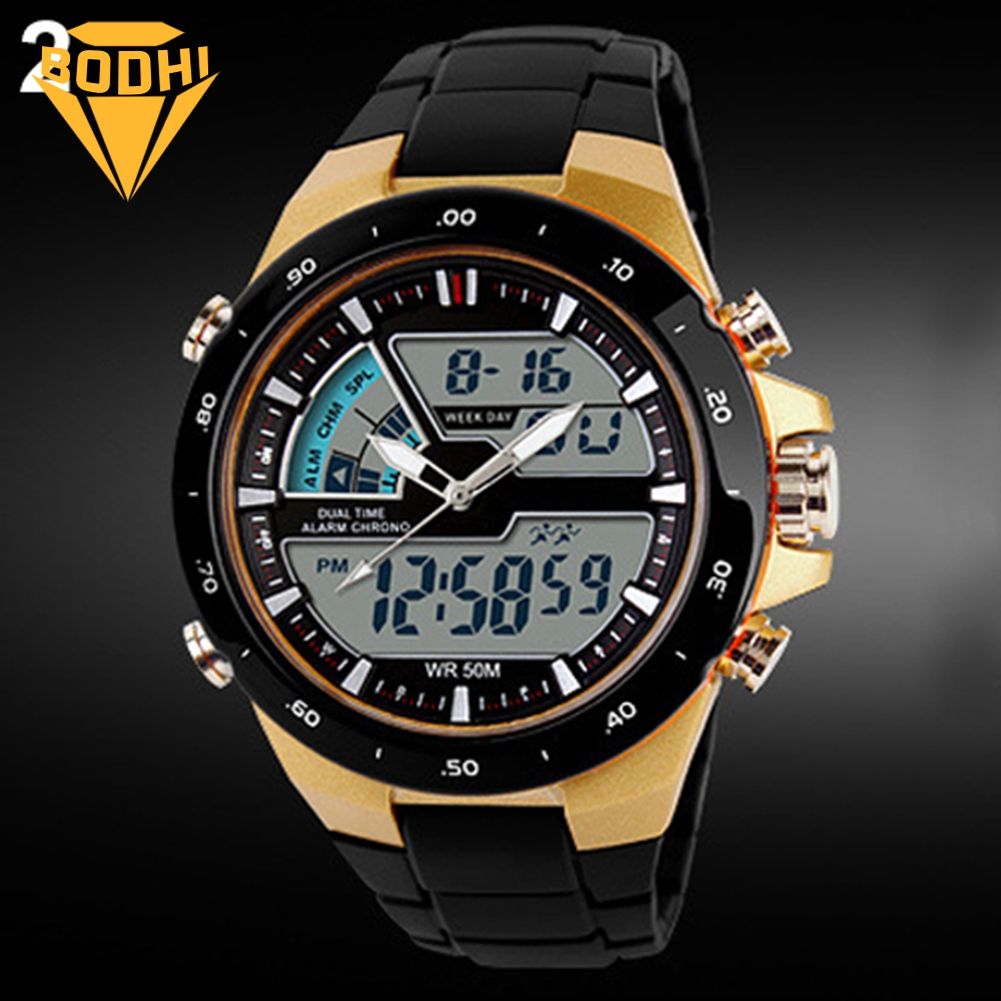BODHI Men Waterproof Sport Digital Analog Dual Time Alarm Date Chronograph Wrist Watch