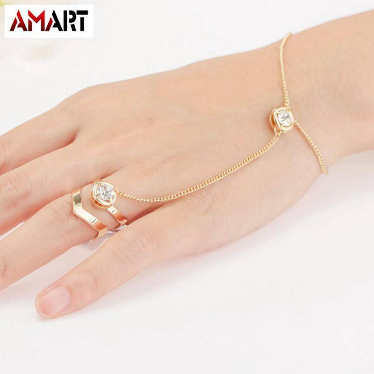 Ladies Simple Open Hollow One Piece Bracelet Ring Hand Back Chain